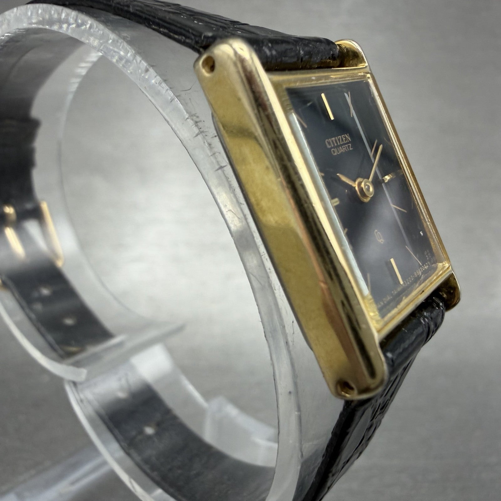 Citizen CQ Tank Watch Women 16mm Black Dial Gold Tone 3220-945174 New Battery GH3