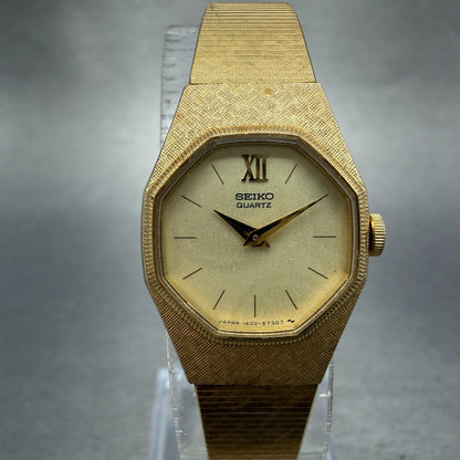 Seiko Watch Women 18mm Champagne Dial Gold Tone 1400-8019 New Battery Vintage0