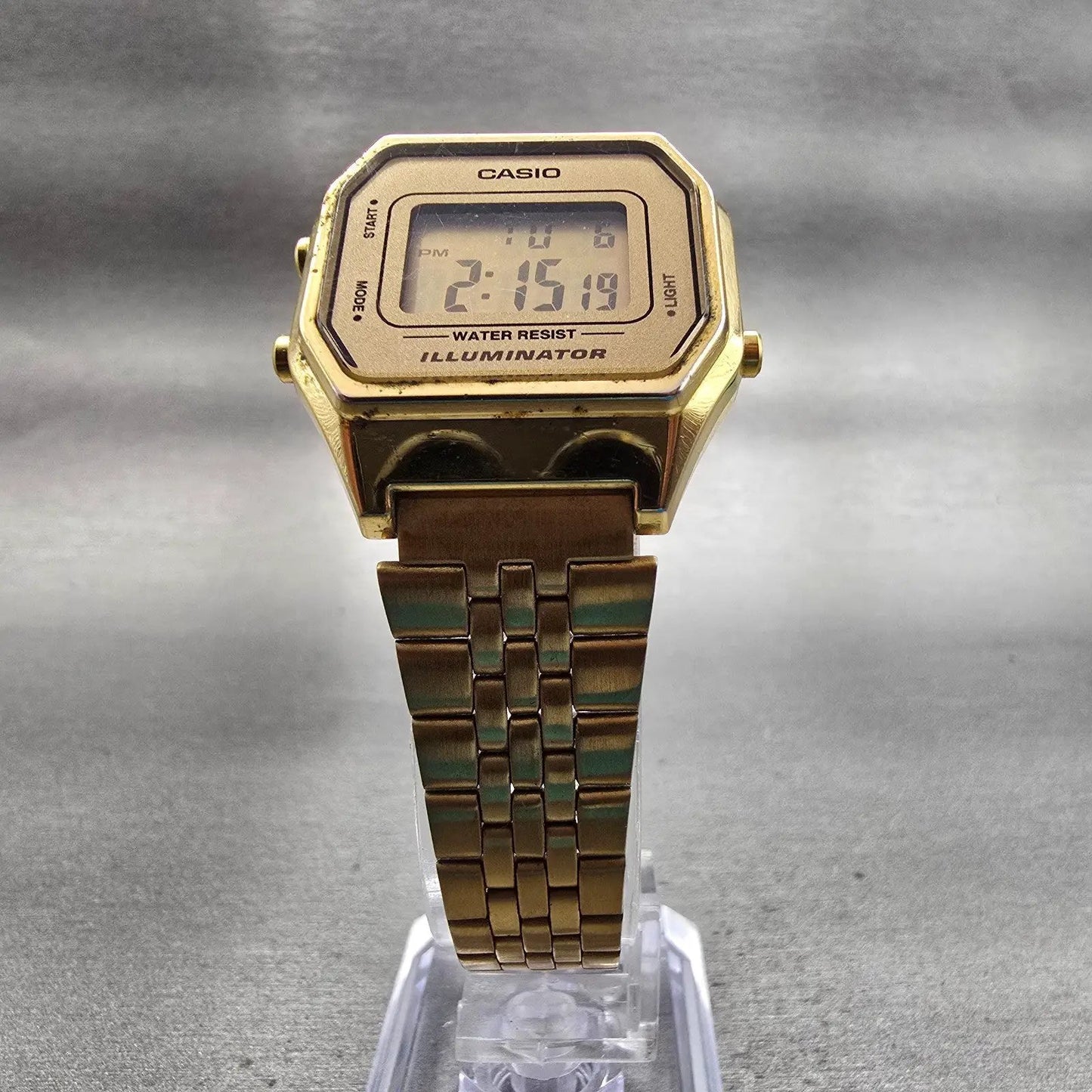 Casio Illuminator LA680W Watch Men 28mm Gold Dial Gold Tone Chrono Alarm New Bat5