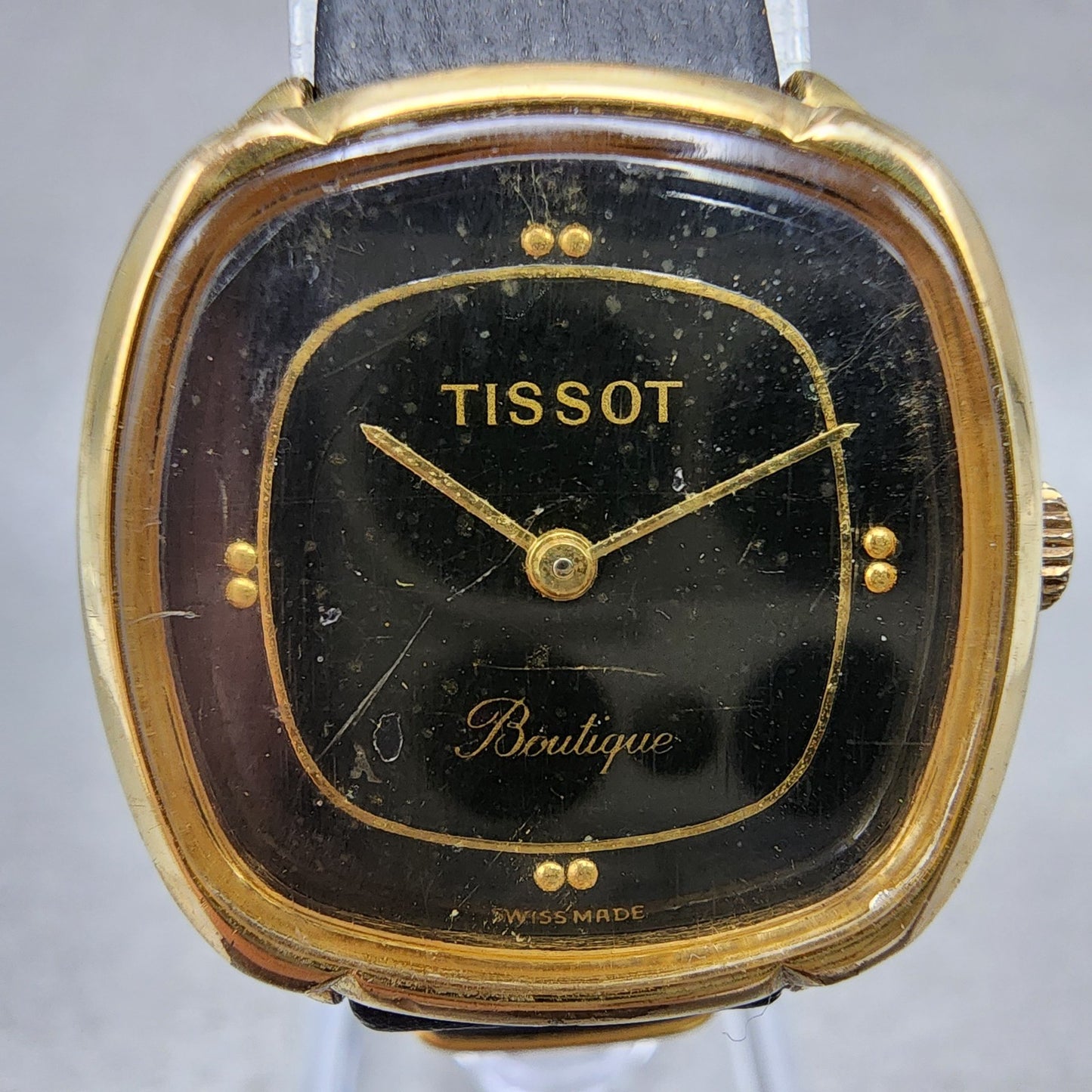 Tissot Boutique Watch Women 24mm Black Dial Gold Tone Manual Wind Runs VTG1
