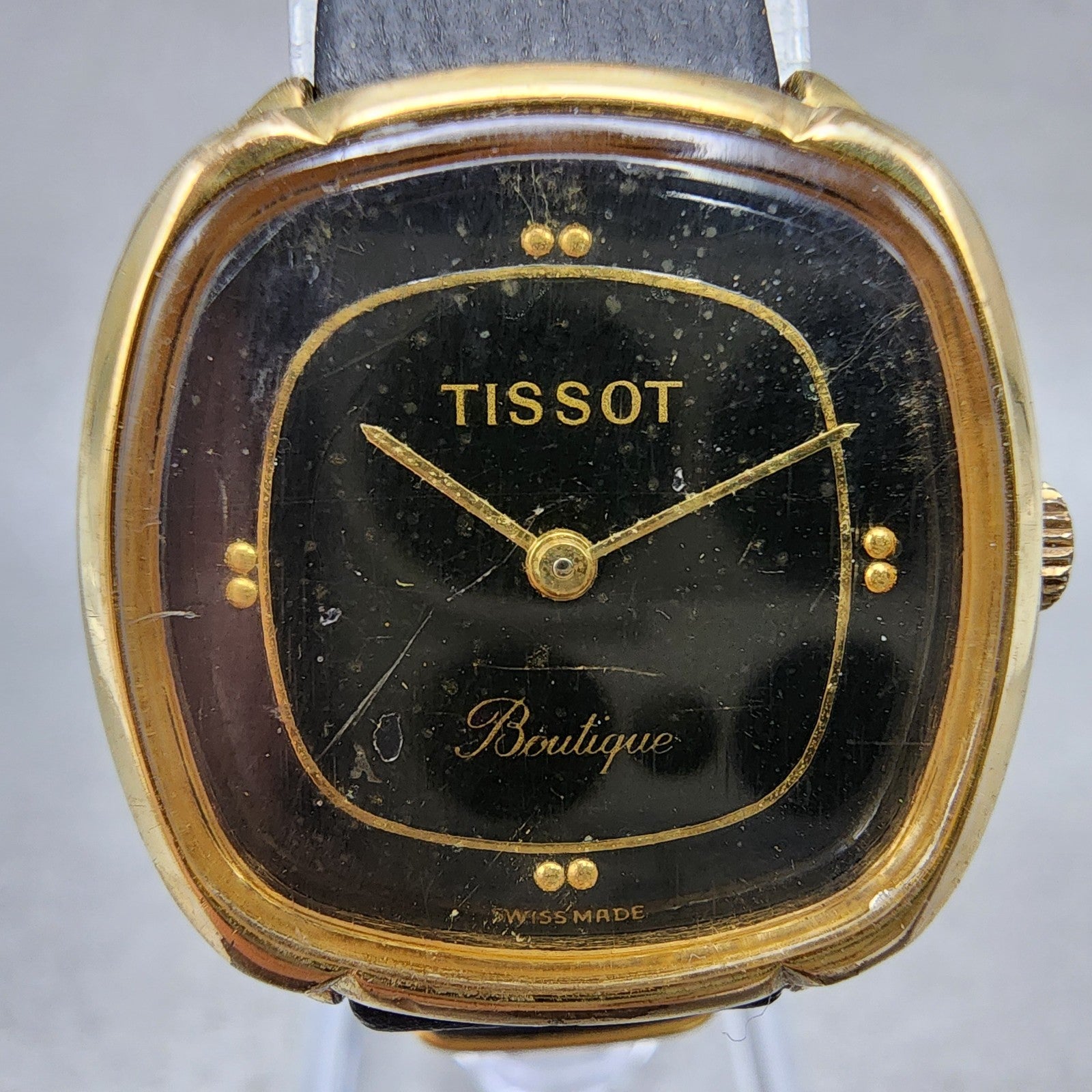 Tissot Boutique Watch Women 24mm Black Dial Gold Tone Manual Wind Runs VTG1