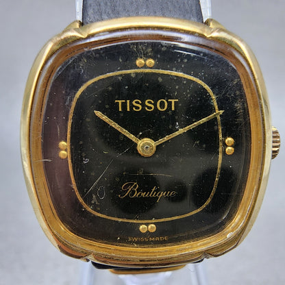 Tissot Boutique Watch Women 24mm Black Dial Gold Tone Manual Wind Runs VTG1