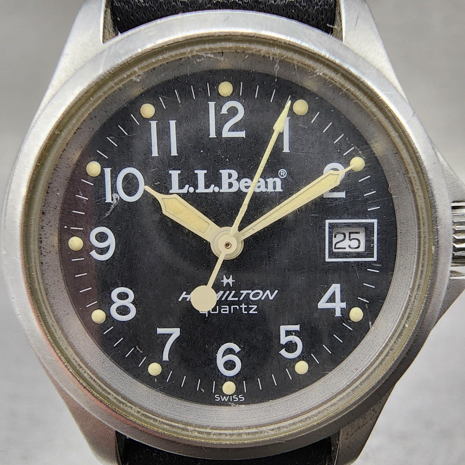 Hamilton LL Bean Watch Women 27mm Black Dial Silver Tone Date Round New Battery1