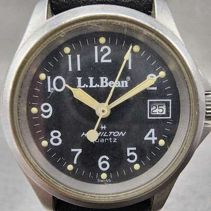 Hamilton LL Bean Watch Women 27mm Black Dial Silver Tone Date Round New Battery1