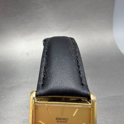Seiko Tank Watch Men 25mm Champagne Dial Gold Tone Rectangle 5y30-5069 New BattV4