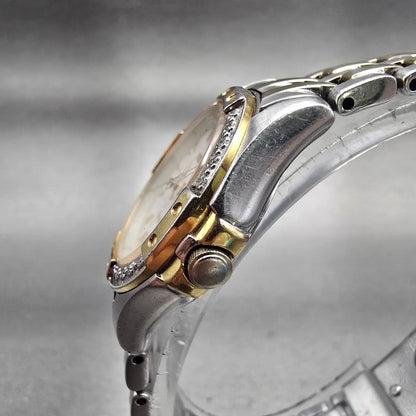 Seiko Watch Women 27mm MOP Dial Two Tone Date 7N82-0HL0 New Battery VTG Diamonds2