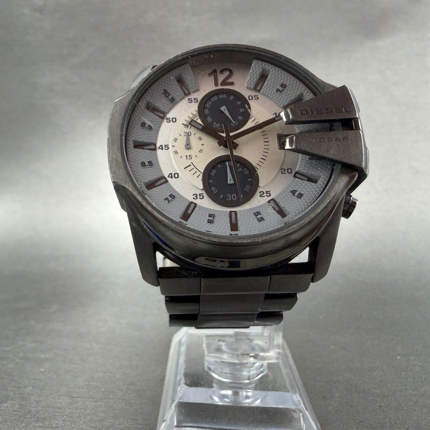 Diesel Chronograph Watch Men 45mm White Dial Black Tone Date Round DZ-4225 Runs5