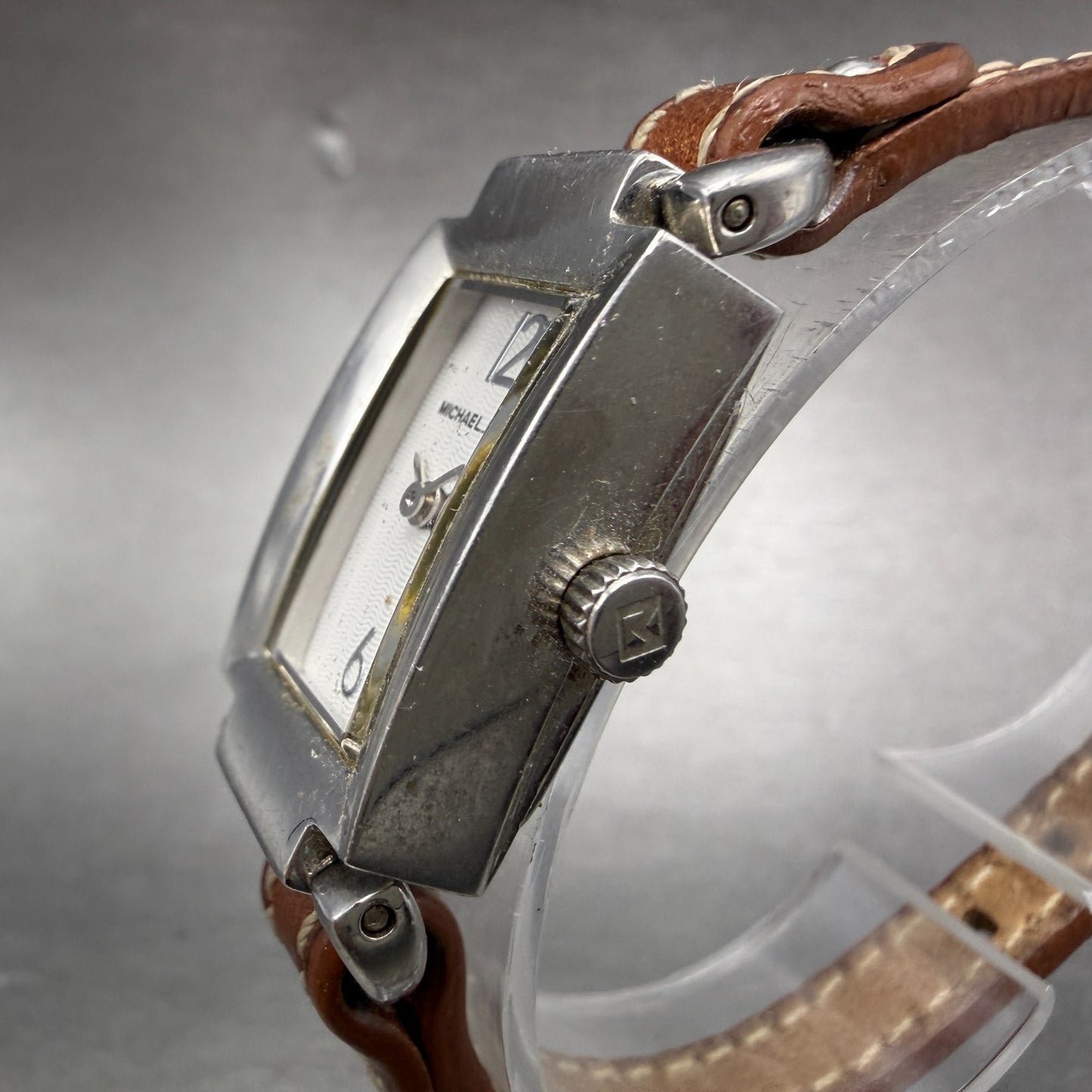 Michael Kors Watch Women 18mm Silver Dial Steel Rectangle MK-2059 New Battery2