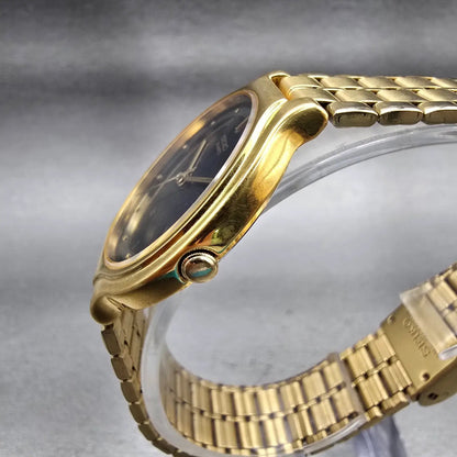 Seiko SX Watch Men 34mm Black Dial Gold Tone Round V701-6J60 New Battery Vintage2