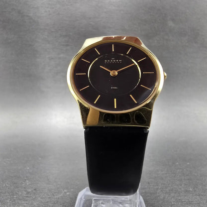 Skagen Watch Women 28mm Black Dial Gold Tone Round 233SGLB New Battery6