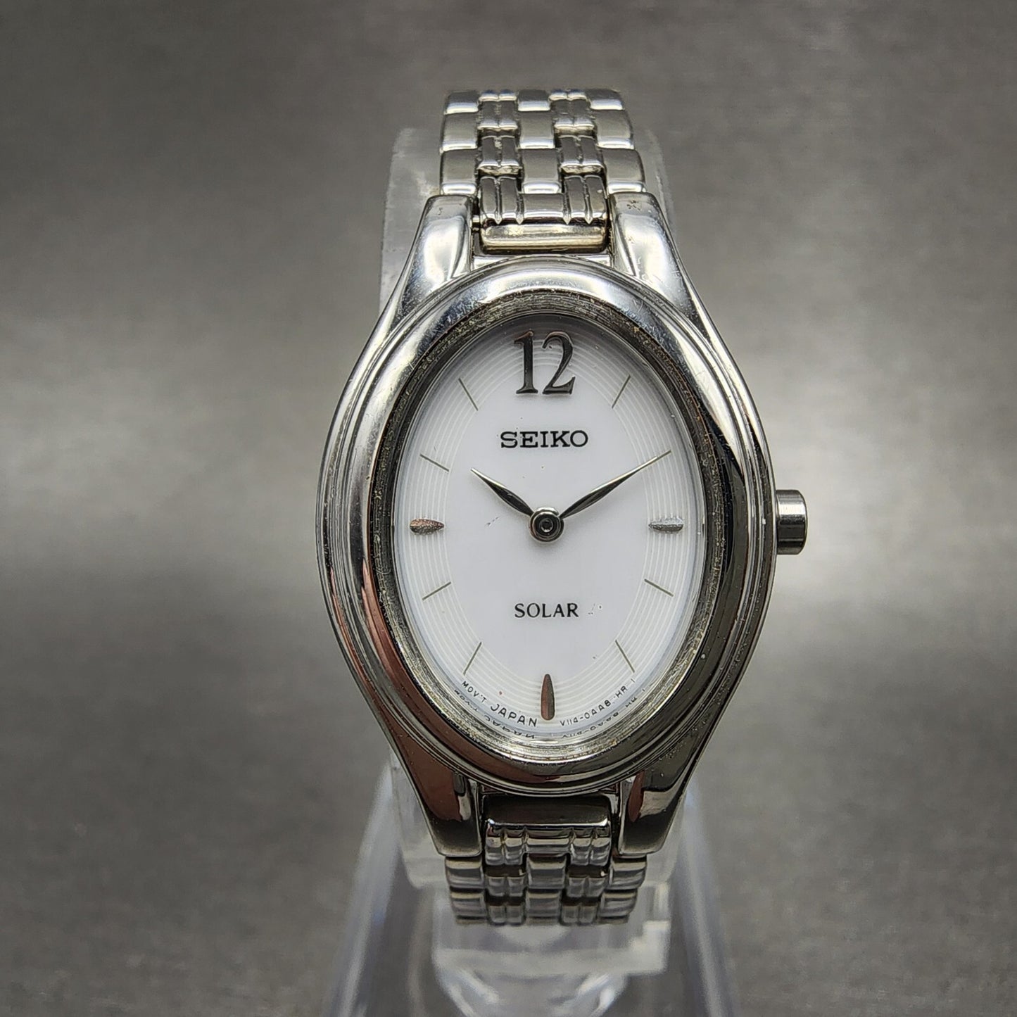 Seiko Solar Watch Women 20mm White Dial Steel Oval V1140AA0 PARTS0
