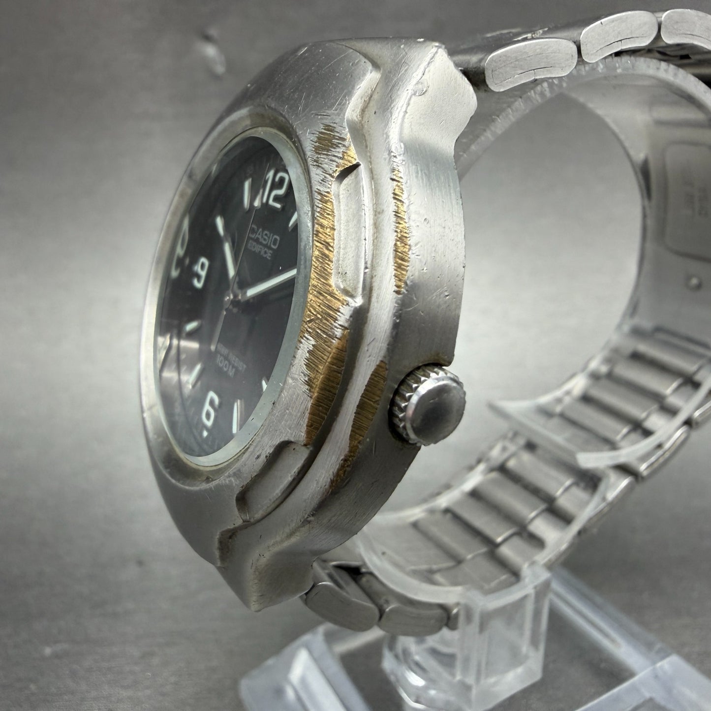 Casio Edifice Watch Men 40mm Gray Dial Silver Tone Date Round EF-104 New Batt2