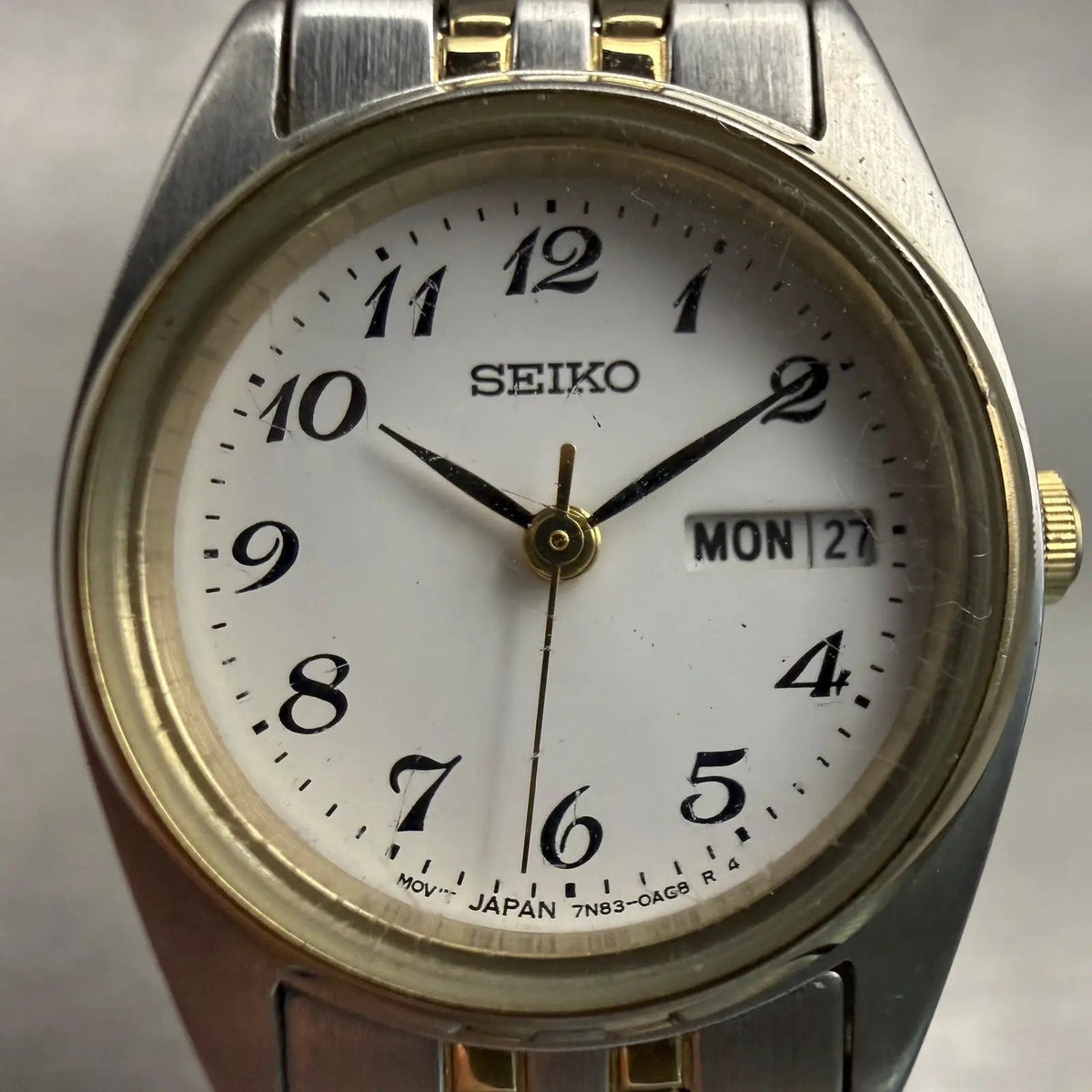 Seiko Watch Women 24mm White Dial Two Tone Daydate Round 7N83-0011 New Battery1