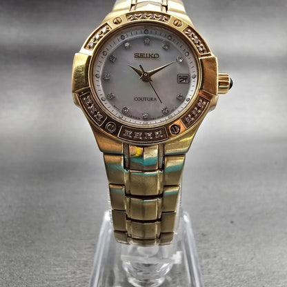 Seiko Coutura Watch Women 26mm MOP Dial Gold Tone Diamonds 7N82-0CG0 New Battery5