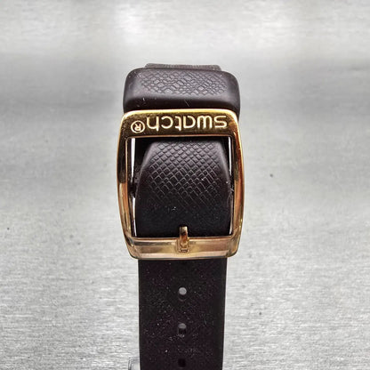 Swatch Irony BROWNEE Watch Men Gold Dial Gold Tone Daydate Round YLG701 New Batt7