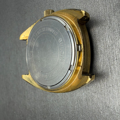 Bulova Accutron Watch Men 35mm Champagne Dial Gold Tone Date Round PARTS Vintage11