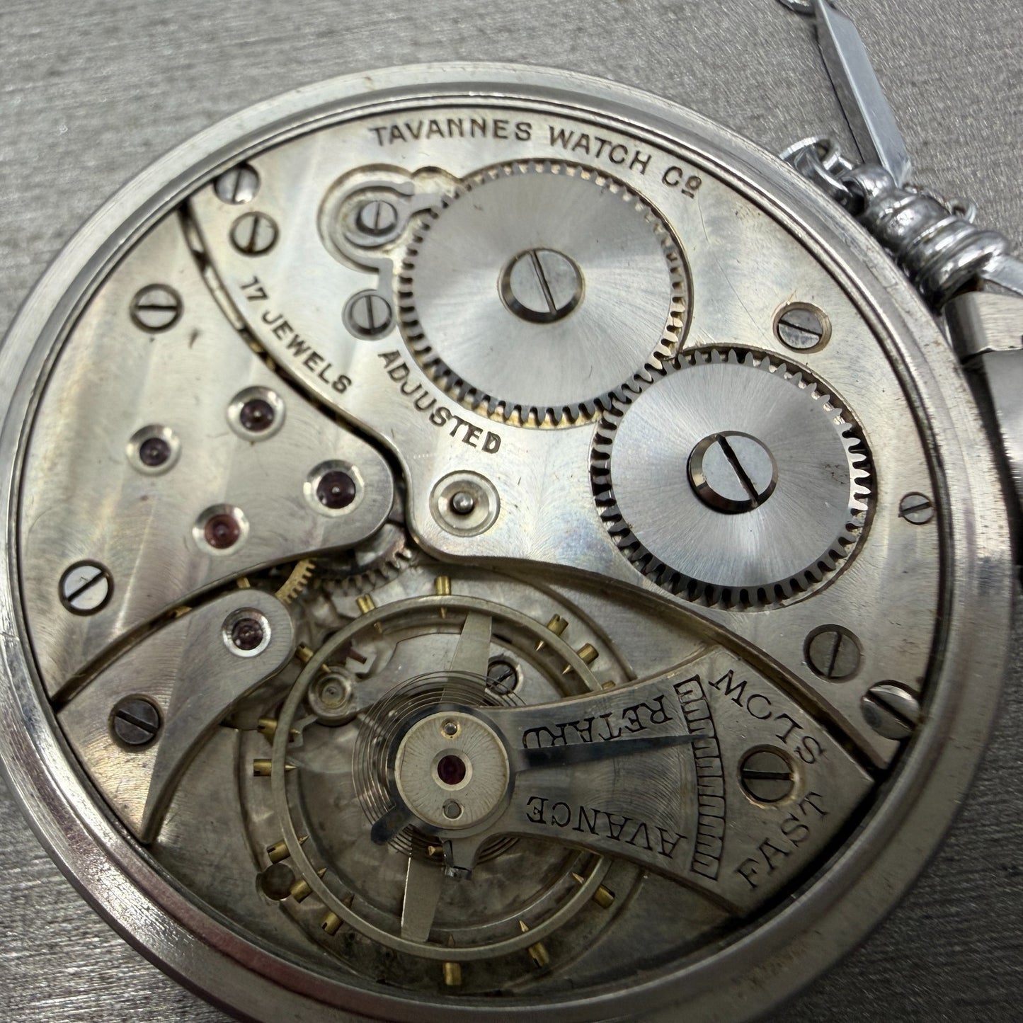 Tavannes pocket Watch 44mm White Dial Silver Tone 17 Jewels Manual Wind PARTS12