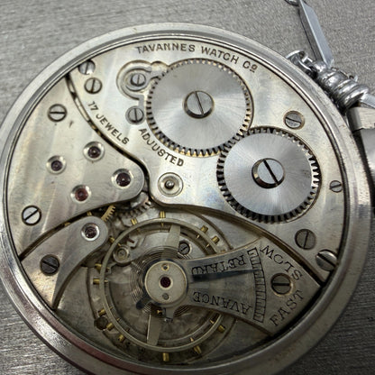 Tavannes pocket Watch 44mm White Dial Silver Tone 17 Jewels Manual Wind PARTS12