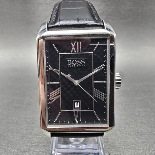 Hugo Boss Classico watch Men 31mm Black Dial Steel Date Rectangle New Battery0