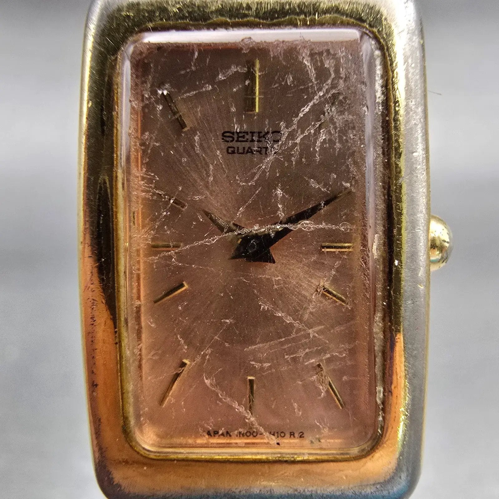 Seiko Watch Women 17mm Rose Gold Dial Gold Tone Rectangle 1N00-5C99 New Battery1