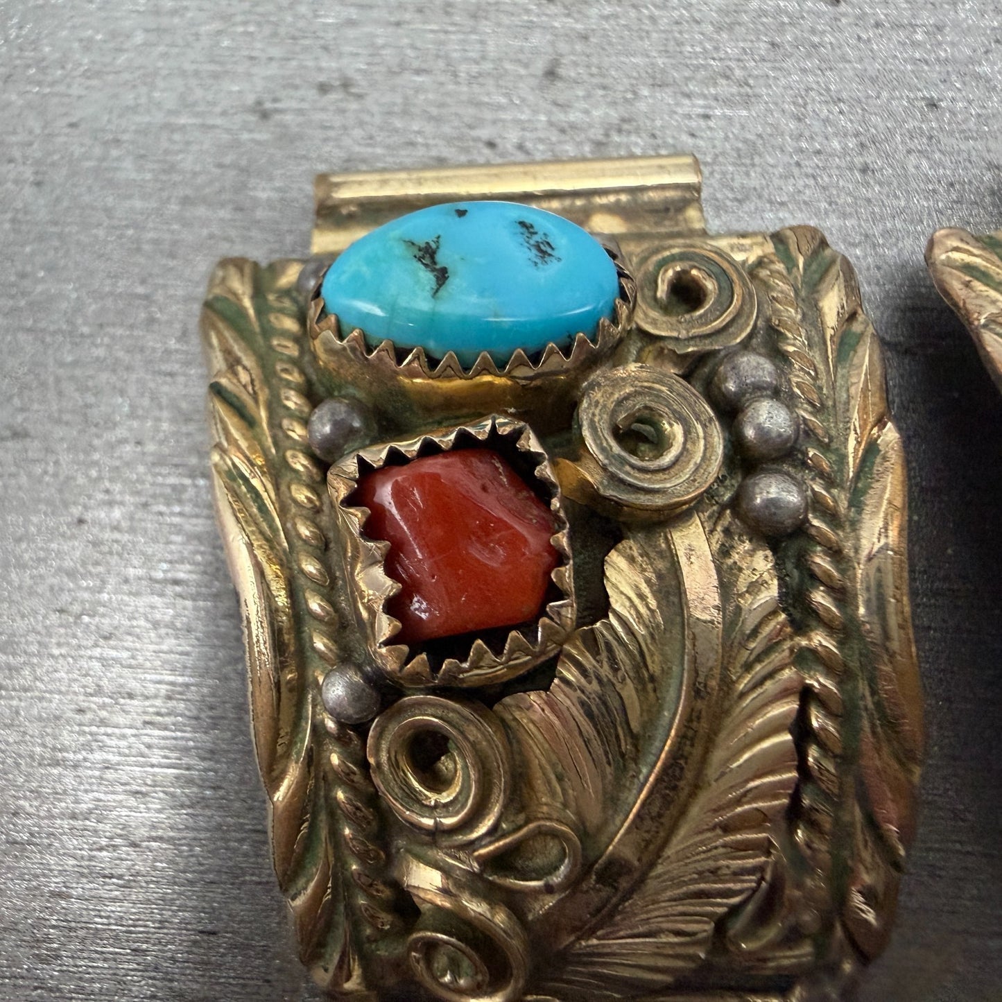 Navajo Watch band tips 18mm 1/20 12K Gold Filled AY Red Blue Tons Vintage2
