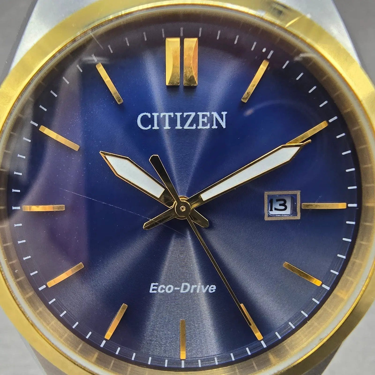 Citizen Eco-Drive Watch Men 40mm Blue Dial Two Tone Date E111-S099633 Works JP1