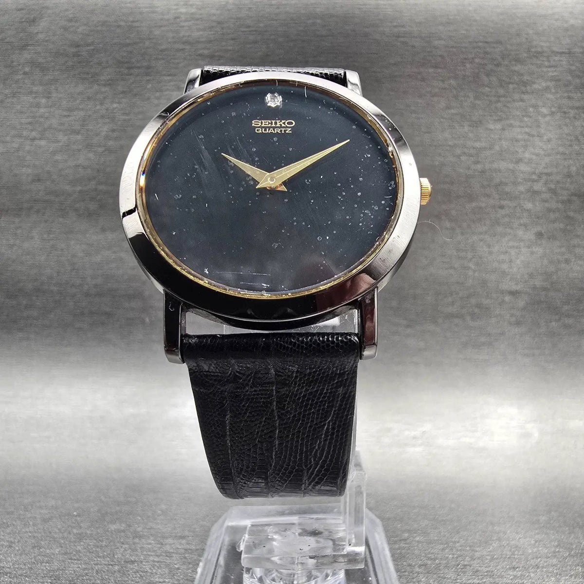Seiko Mens Watch 34mm Black Dial Black Tone Round 7N00-8A49 New Battery Vintage5