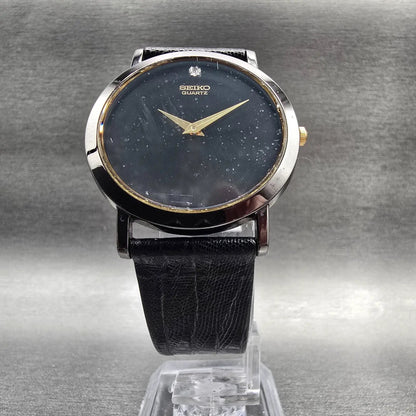 Seiko Mens Watch 34mm Black Dial Black Tone Round 7N00-8A49 New Battery Vintage5