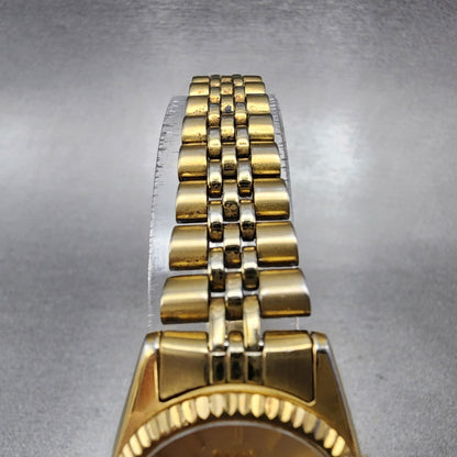 Seiko Watch Women 24mm Gold Dial Gold Tone Daydate Round 7N83-0041 New Battery