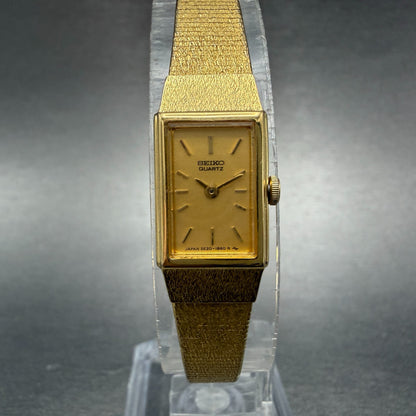 Seiko Tank Watch Women 12mm Champagne Dial Gold Tone 2e20-6479 New Battery ABGH0