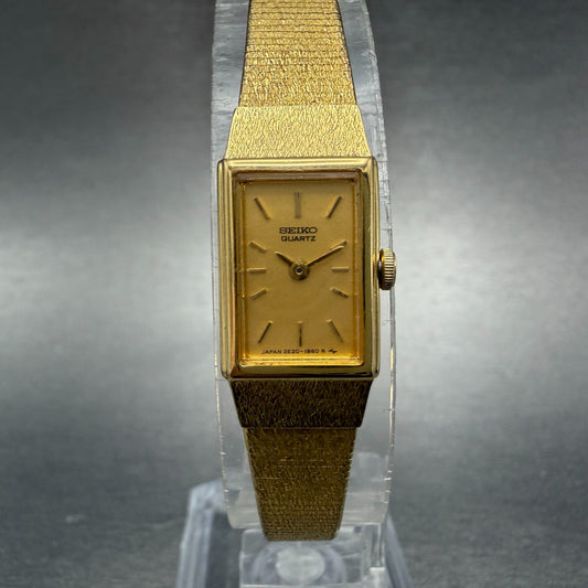 Seiko Tank Watch Women 12mm Champagne Dial Gold Tone 2e20-6479 New Battery ABGH0