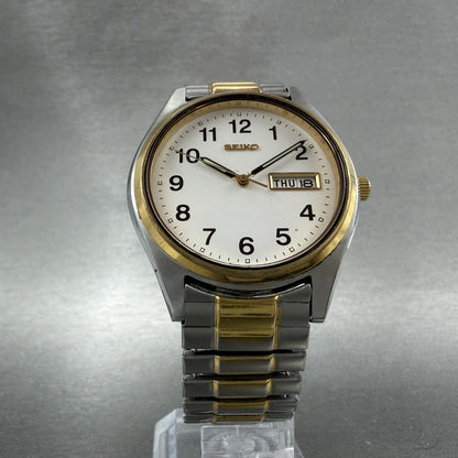 Seiko Watch Men 37mm White Dial Two Tone Daydate Round 7N439048 PARTS6