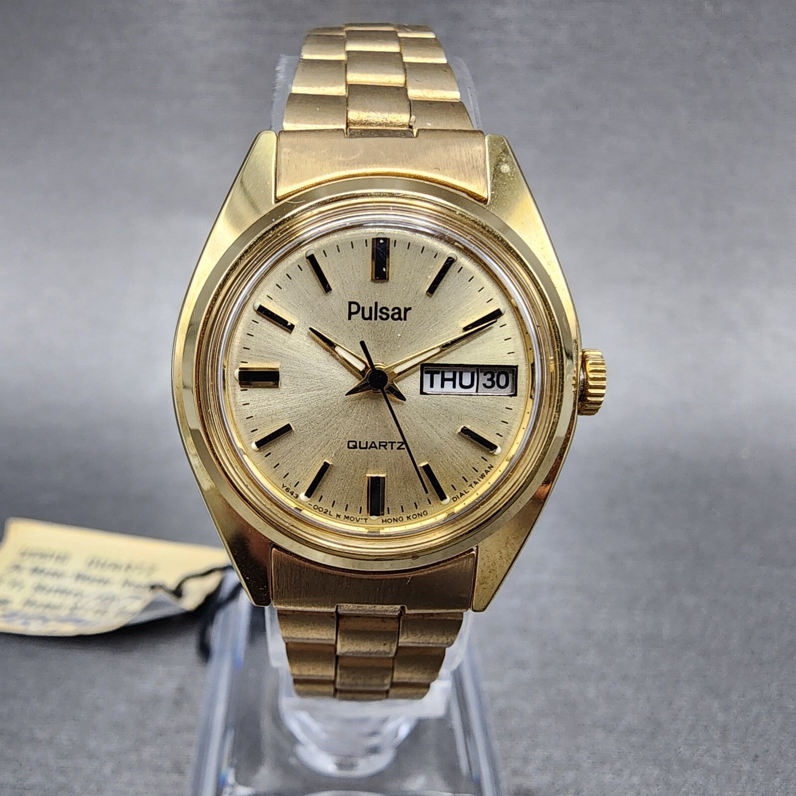Pulsar President Watch Women 24mm Gold Dial Gold Tone Daydate Round NewBat NOS A2