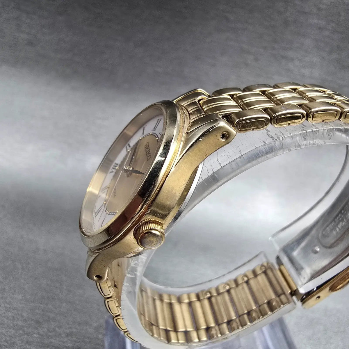 Seiko Watch Women 24mm Gold Dial Gold Tone Date Round 7N82-0GM0 New Battery2