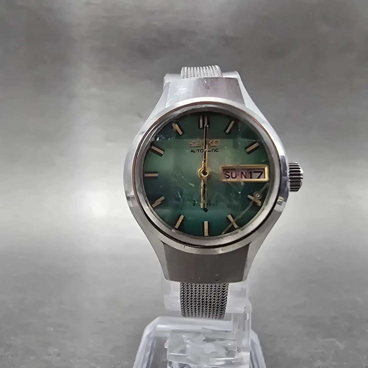 Seiko Automatic Watch Women 24mm Green Dial Silver Tone Daydate 2706-0160 PARTS6
