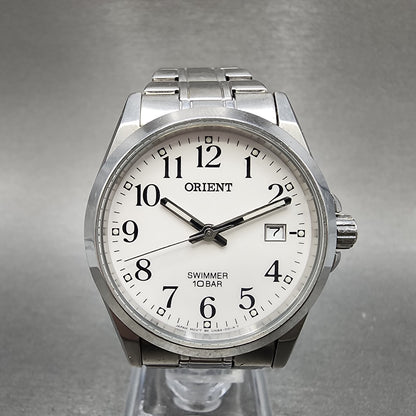 Orient Swimmer Watch Men 36mm White Dial Silver Tone Date Round New Battery0