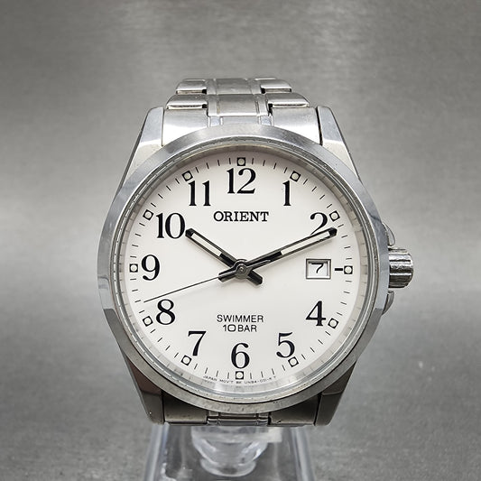 Orient Swimmer Watch Men 36mm White Dial Silver Tone Date Round New Battery0