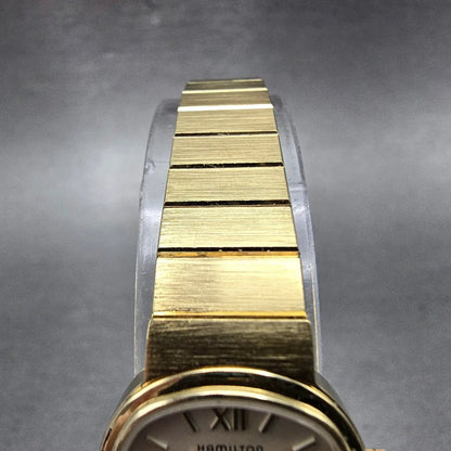 Hamilton Watch Women 19mm Champange Dial Gold Tone Oval New Battery Vintage 86464