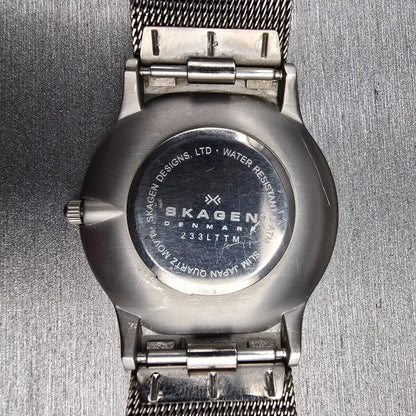 Skagen Watch Men 34mm Black Dial Titanium Round Mesh Band 233LTTM New Battery10
