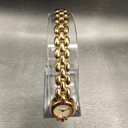 Seiko Watch Women 13mm Ivory Dial Gold Tone Gemmed Oval 1E20-6140 New Battery4