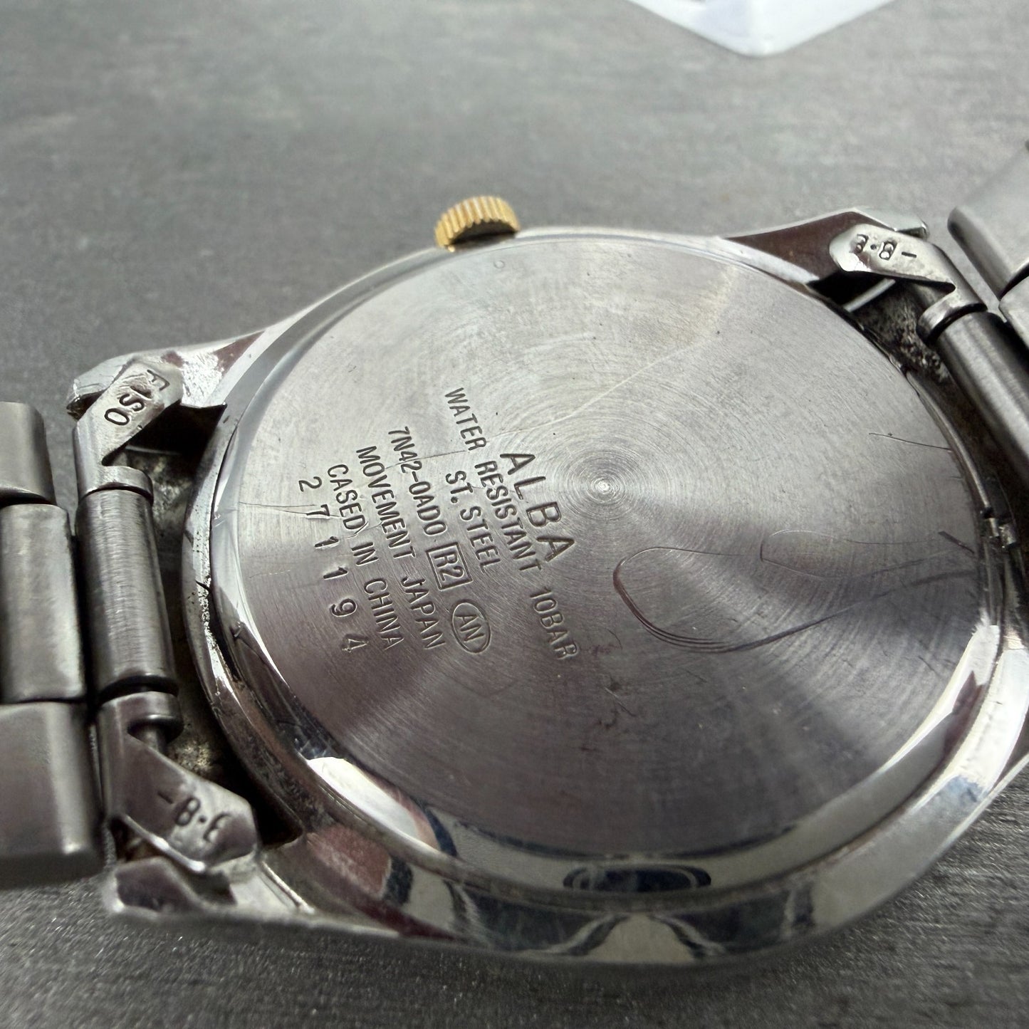 Seiko ALBA Watch Men 36mm White Dial Two Tone Date Round 7N42-0AD0 PARTS11