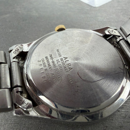 Seiko ALBA Watch Men 36mm White Dial Two Tone Date Round 7N42-0AD0 PARTS11