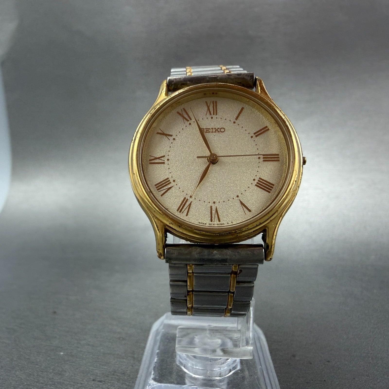 Seiko Spirit Watch Men 31mm Champagne Dial Two Tone Round 5e31-6040 PARTS VTG7