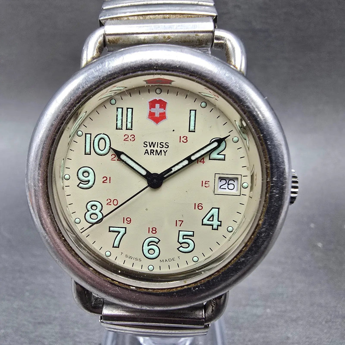 Victorinox Swiss Army Cavalry Watch Men 37mm Cream Dial Silver Tone Date PART CH0