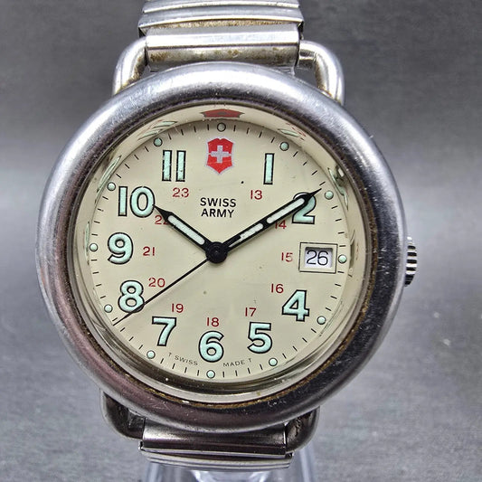 Victorinox Swiss Army Cavalry Watch Men 37mm Cream Dial Silver Tone Date PART CH0