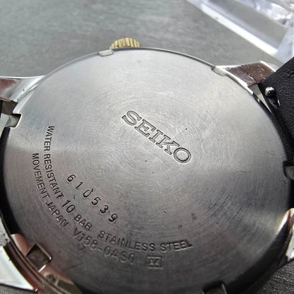 Seiko Solar Watch Men 43mm White Dial Two Tone Daydate Round V158-0AS0 Runs JP9