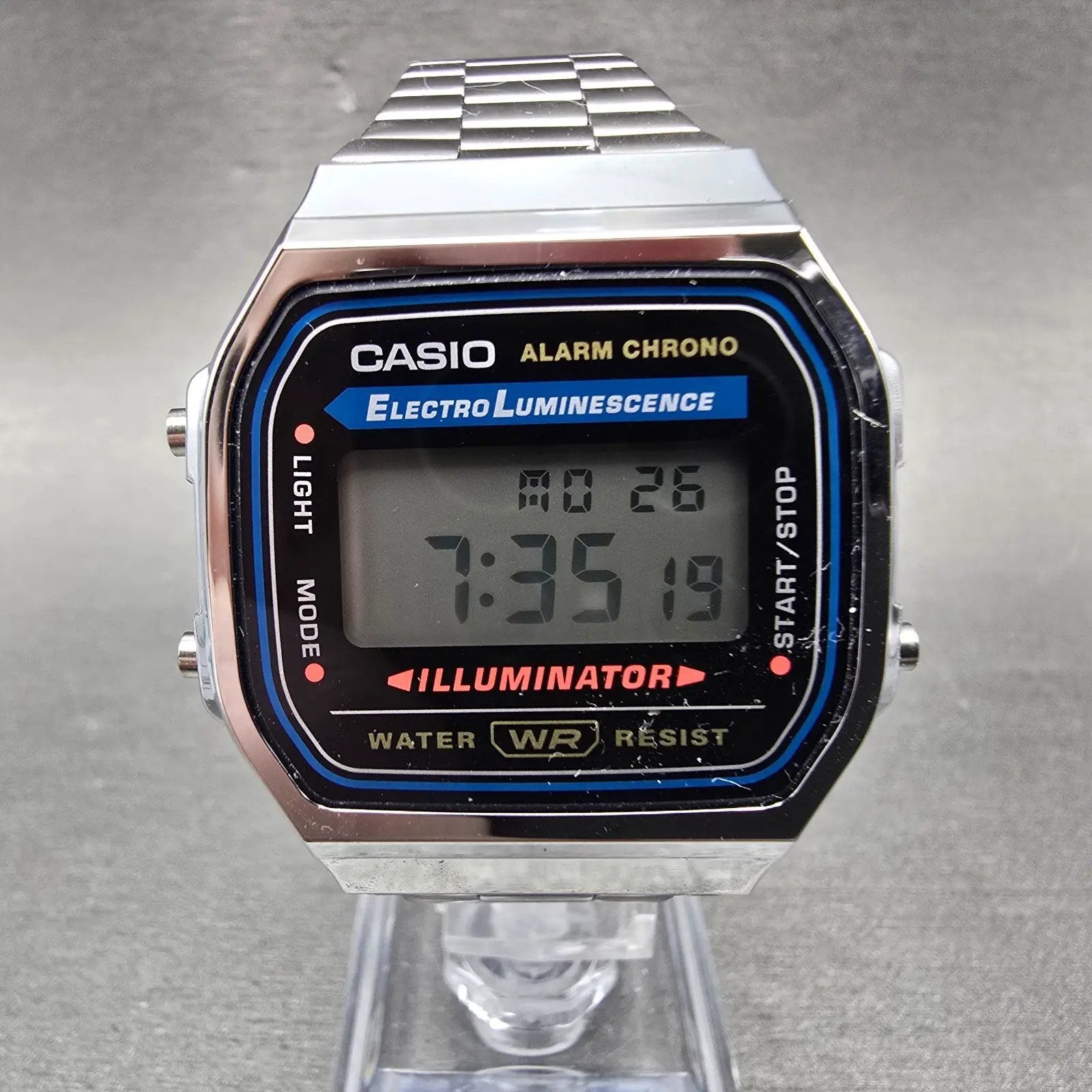 Casio A168 Illuminator Watch Men 36mm Digital Steel Alarm Chronograph New Batt J0