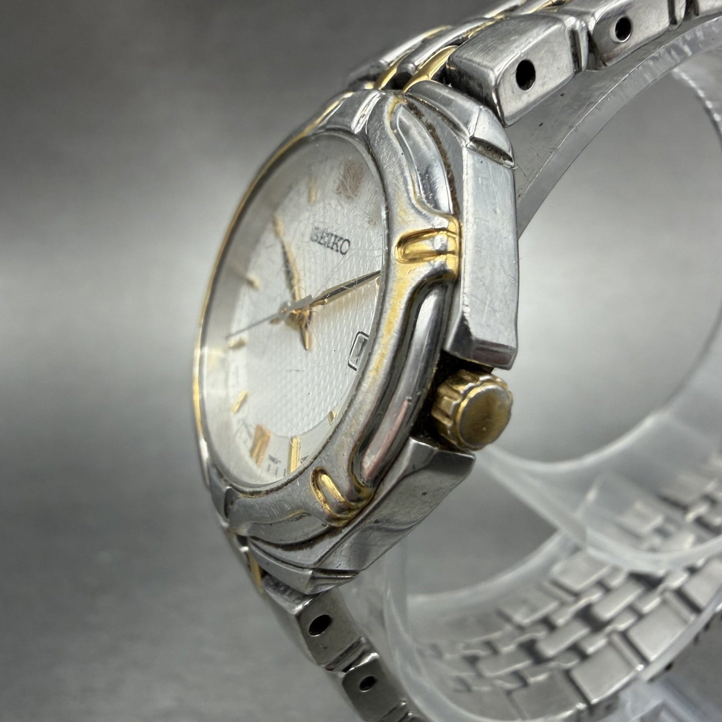 Seiko Watch Women 26mm Silver Dial Two Tone Date Round 7n82-0at0 New Battery JMO2