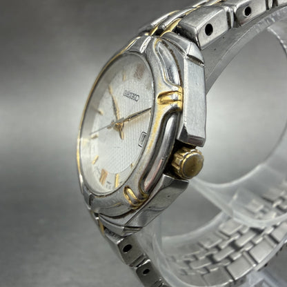 Seiko Watch Women 26mm Silver Dial Two Tone Date Round 7n82-0at0 New Battery JMO2