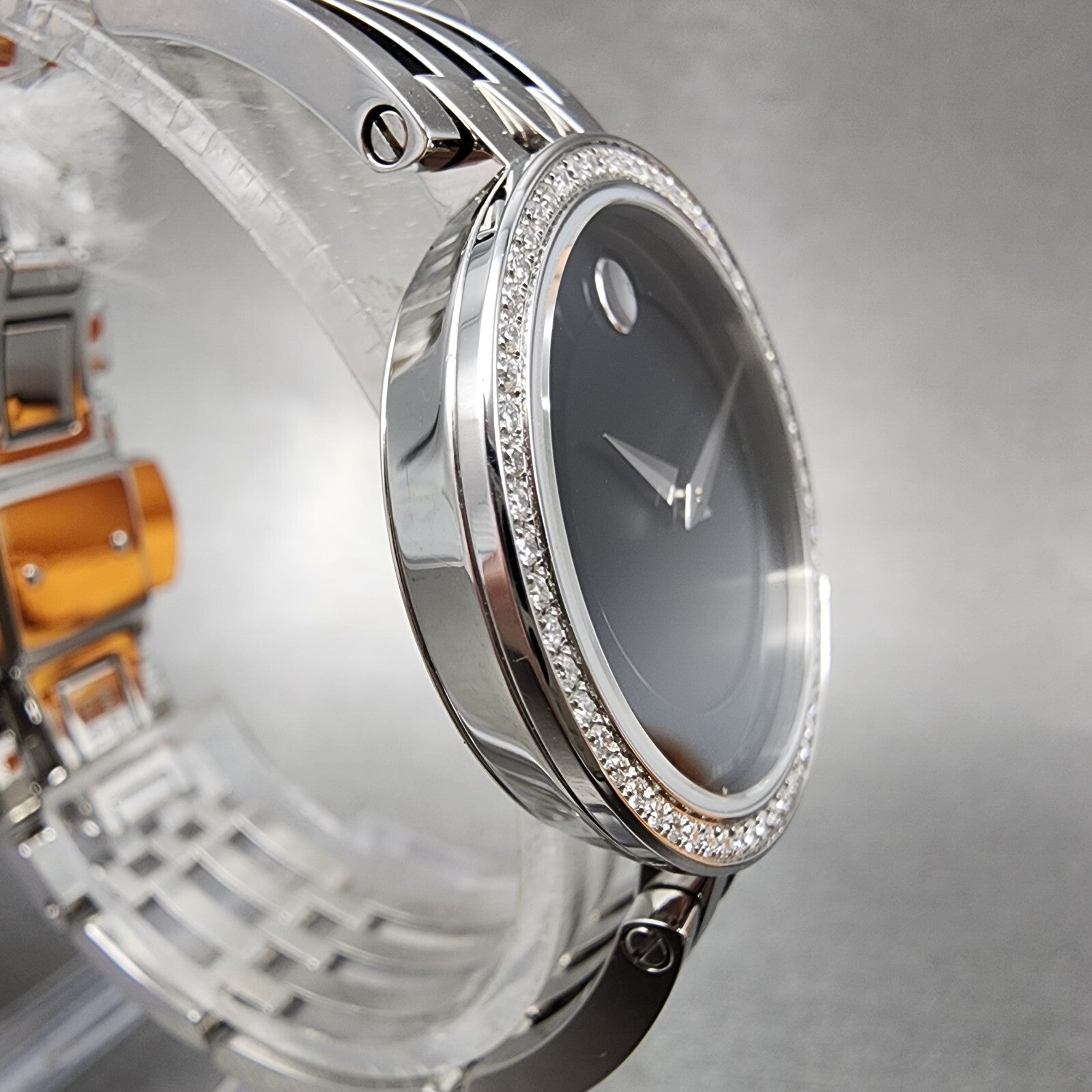 Movado Esperanza Watch Women 28mm Black Dial Steel Diamond Bezel Round  06070523